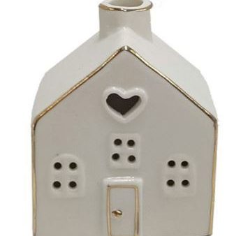 White Ceramic Led Heart House - Small 8cm For Sale